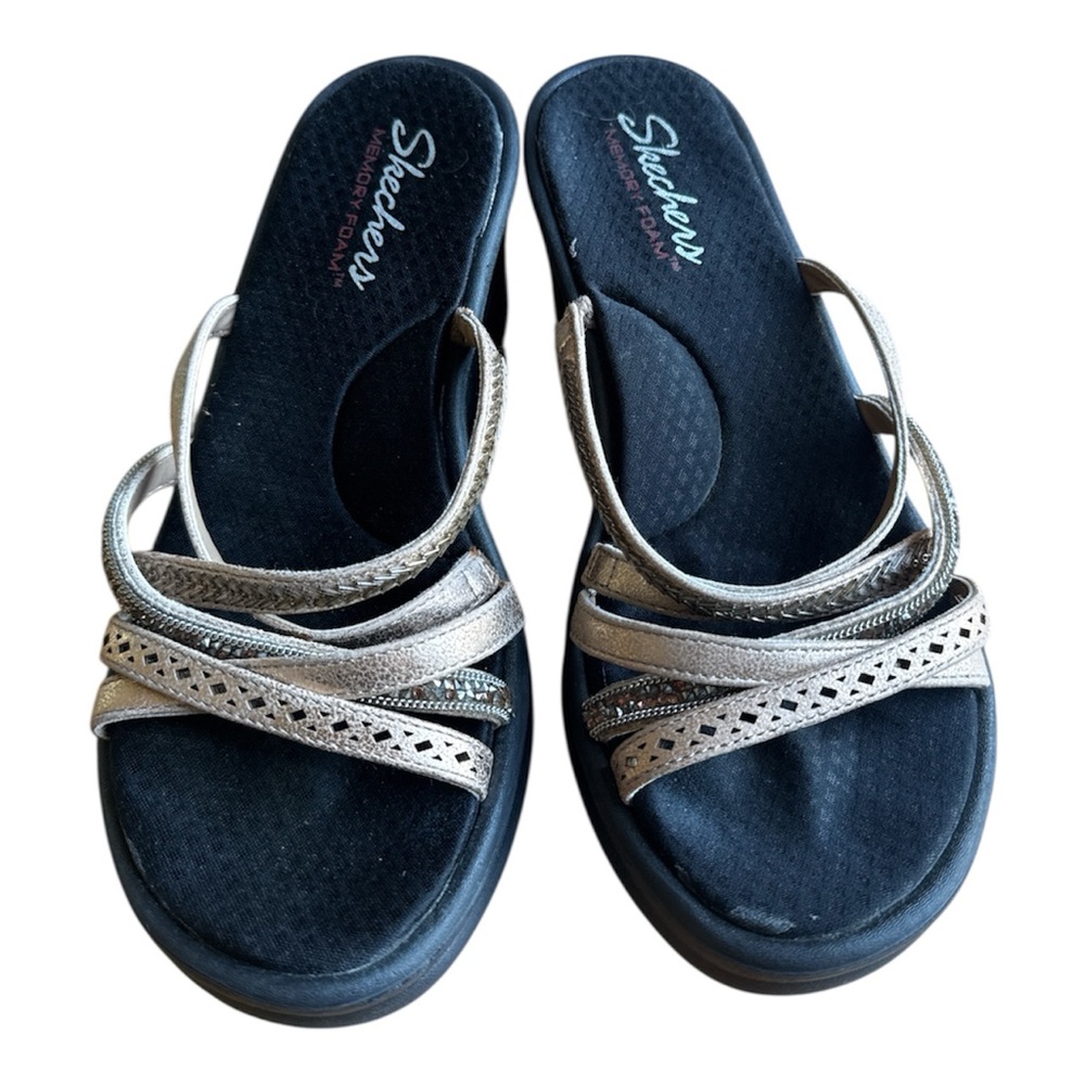Skechers Metallic Strappy Wedge Sandals | Memory Foam | Size 8 - Picture 2 of 5